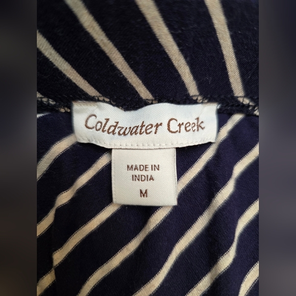 Coldwater Creek Sz Med Maxi Skirt stretch pullon Navy white stripe geometric - Picture 2 of 8